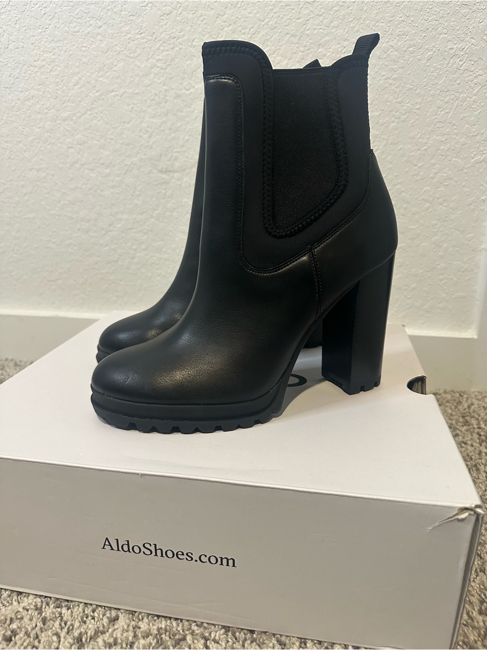 Aldo Black Heel Chelsea Ankle Boots